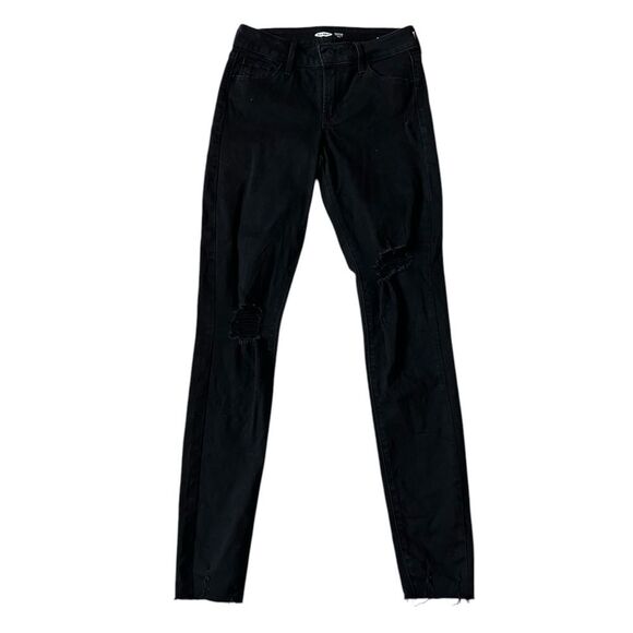 NEW Old Navy Rockstar Black Jeans With Holes - Picture 1 of 5